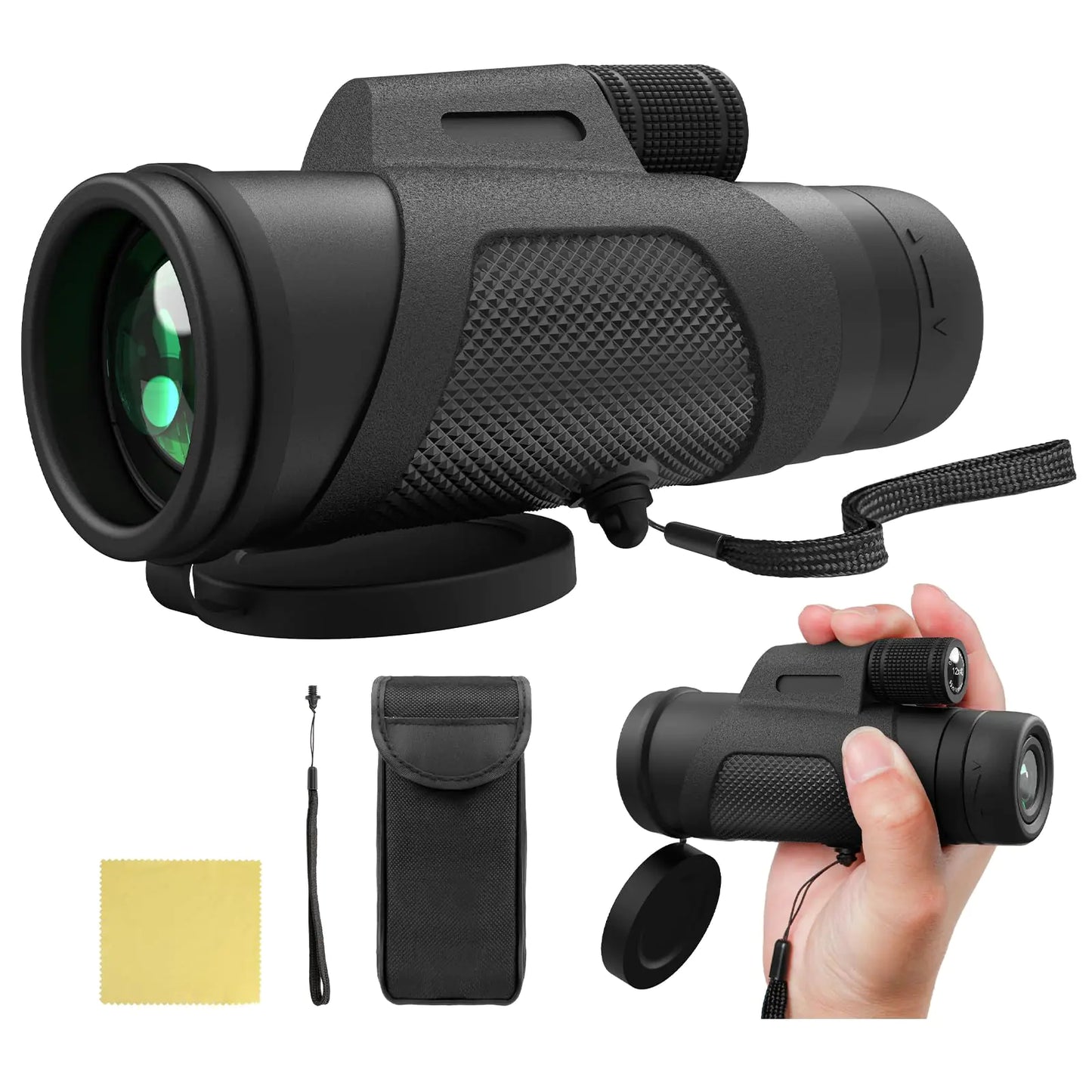 12x42 Monocular Telescope for Adults High Powered HD Compact Monoculars Portable Handheld Telescope with BAK4 Prism FMC Lens for Hiking Bird Watching Camping Travel Concerts