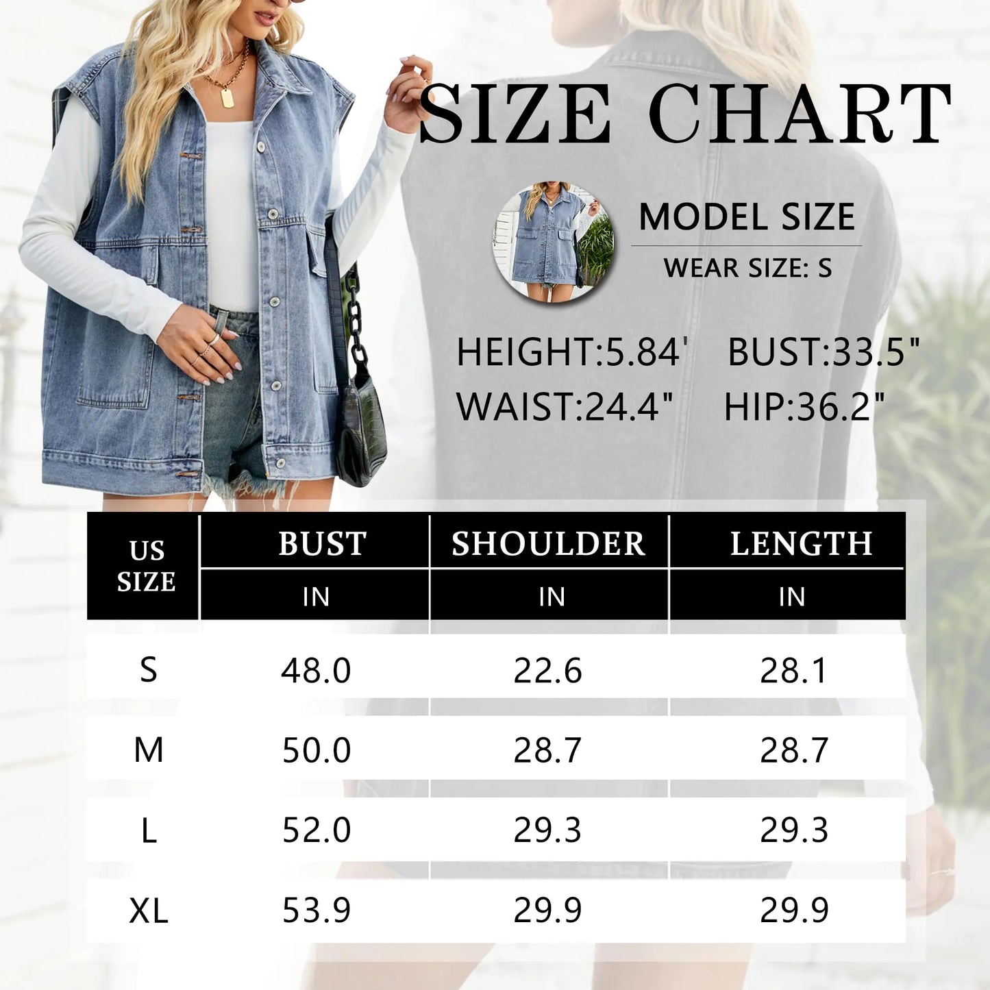 FindThy Women’s Vintage Denim Jean Vest Oversized Button Down Jean Waistcoat Gilet Dark Blue Medium