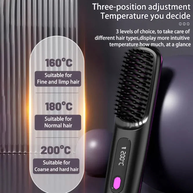 2 In 1 Straight Hair Comb Wireless Hair Straightener Brush Hair Fast Heating Portable Hot Curler USB Charging