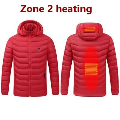 Men Winter Warm USB Heating Jackets Smart Thermostat Pure Color Hooded Heated Clothing Waterproof Warm Jackets