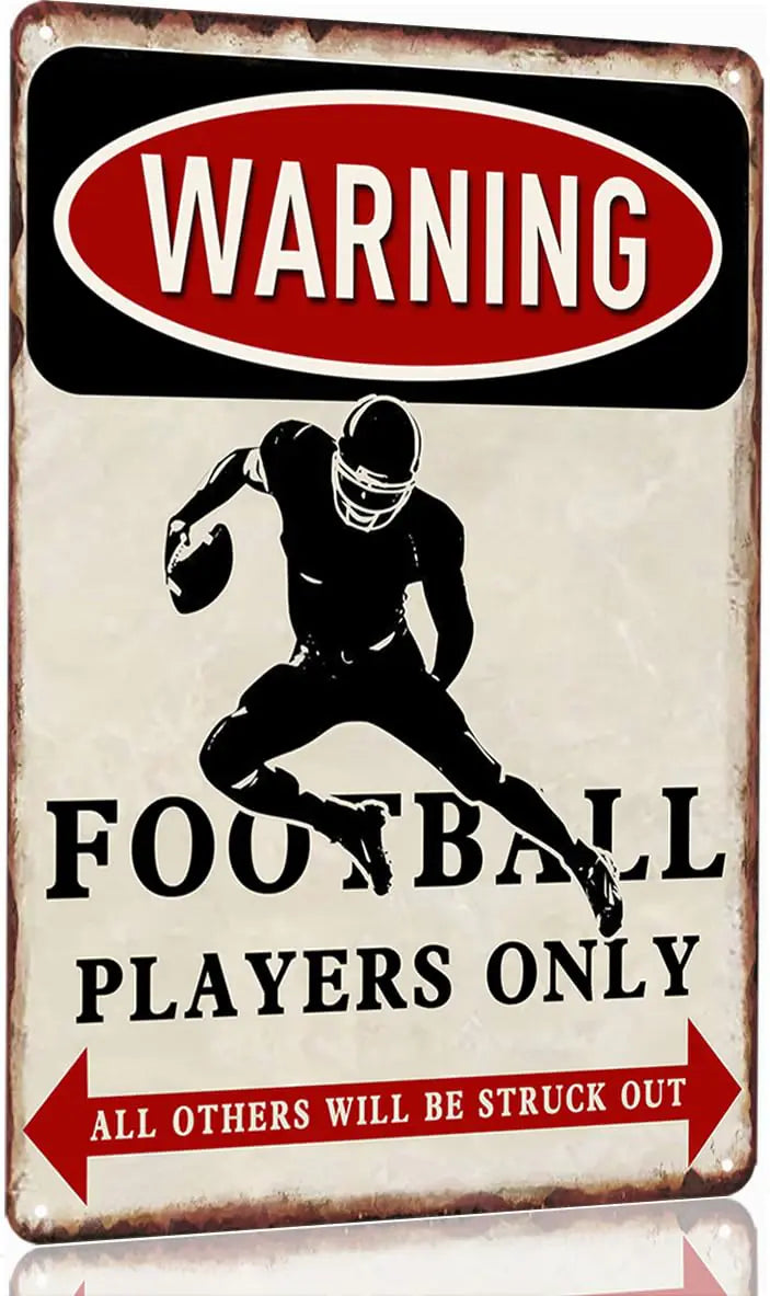 Football Tin Sign Football Decor Gifts For Boys 8-12 Football Posters For Boys Kids Bedroom Football Stuff Wall Signs Warning Football Players Only All Others Will Be Struck Out 12x8 Inches