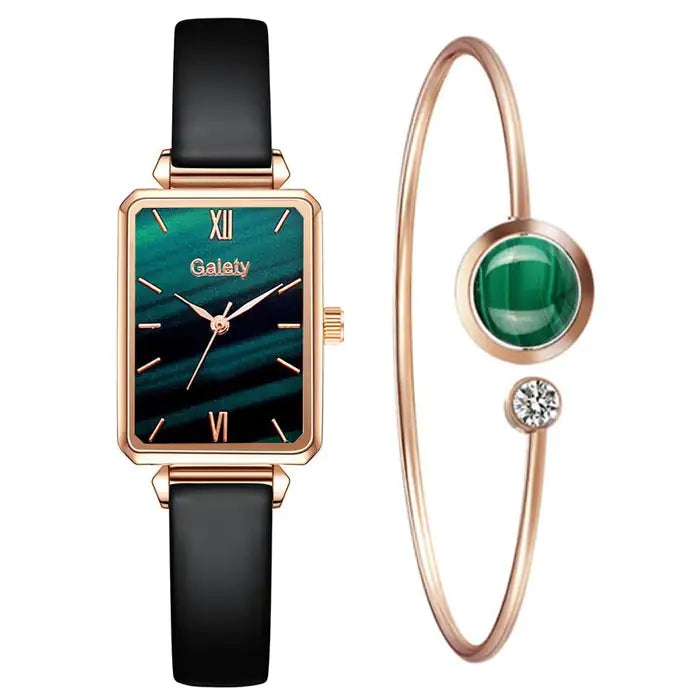 Rectangular Wristwatch and Classic Bracelet