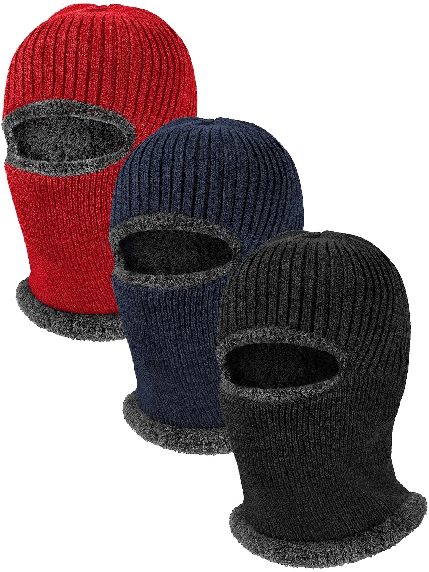 3 Pcs Winter Ski Face Masks Warm Knitted Balaclava Face Cover for Men Women(MediumBlack Wine Red Blue)