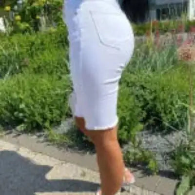WHITE DENIM CYCLING SHORTS