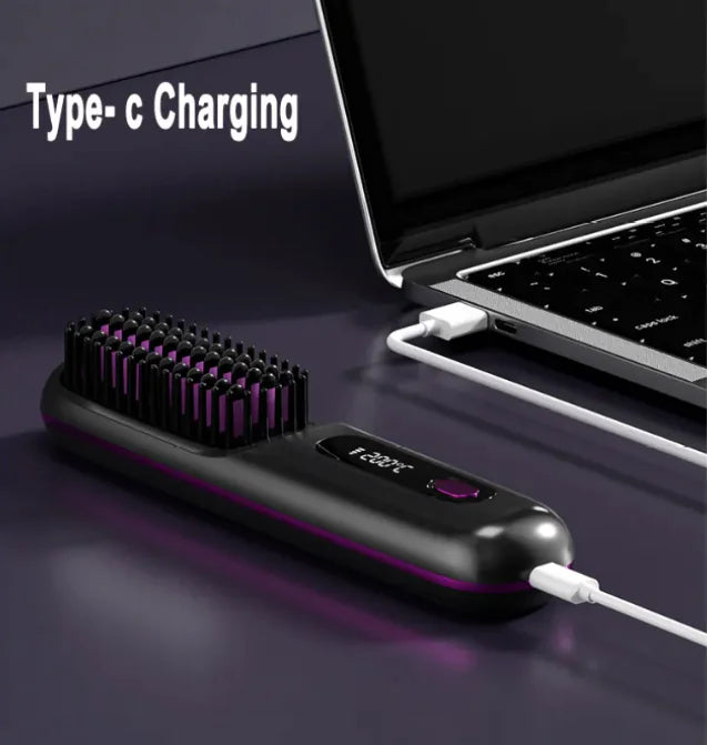 2 In 1 Straight Hair Comb Wireless Hair Straightener Brush Hair Fast Heating Portable Hot Curler USB Charging
