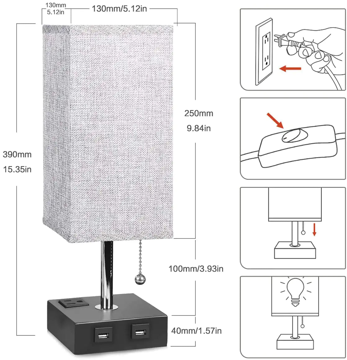 USB Bedside Table Lamp - Grey