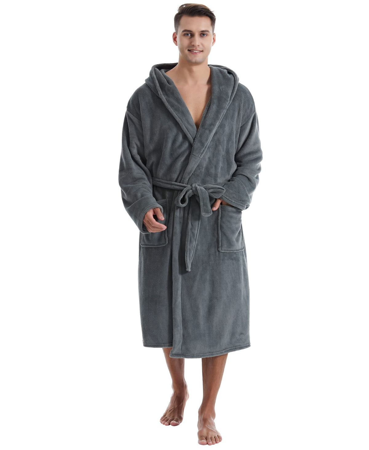 Yoimira Mens Robe with Hood Plush Robe for Men Long Fleece Bathrobe Soft and Warm