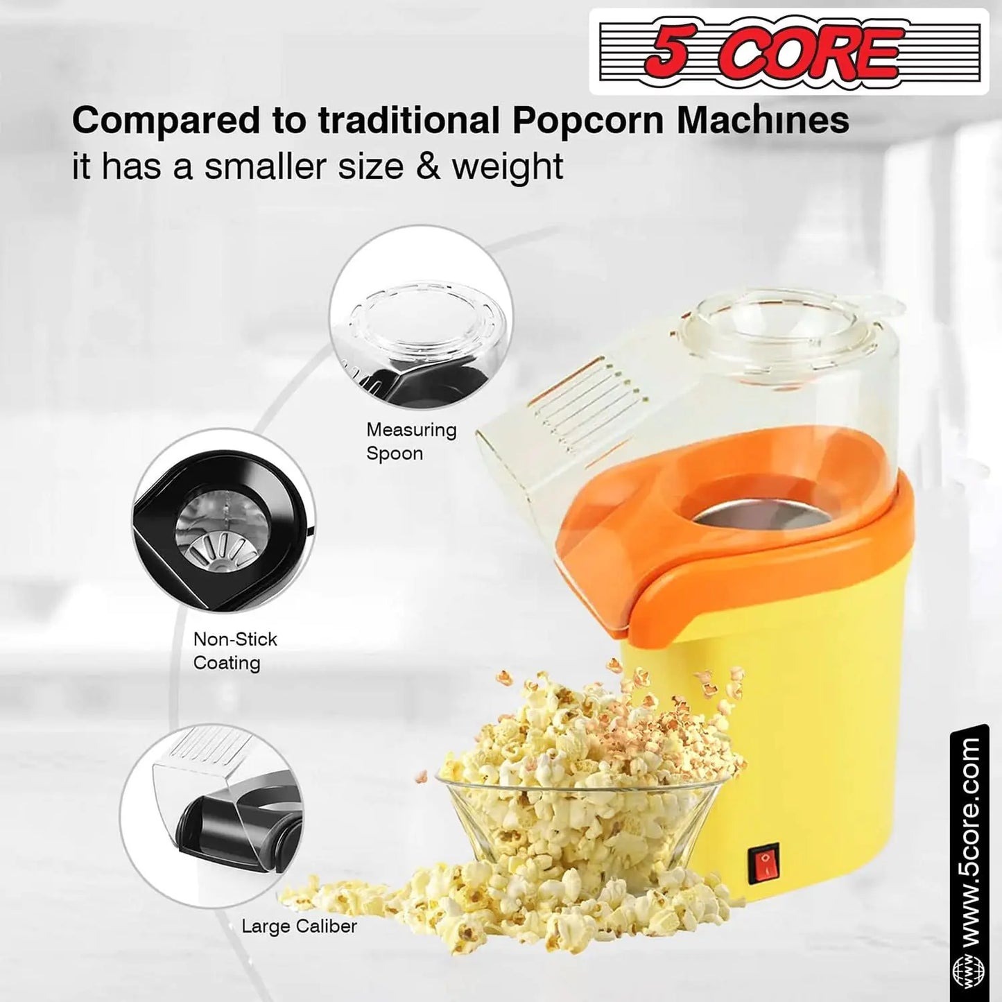 5Core Popcorn Machine 16 Cup Hot Air Popper Mini Portable Electric Pop Corn Maker YELLOW