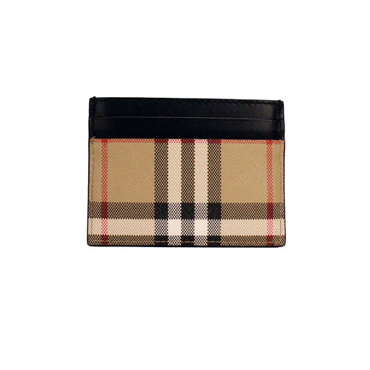 Burberry Sandon Black Canvas Check Leather Card Case Wallet