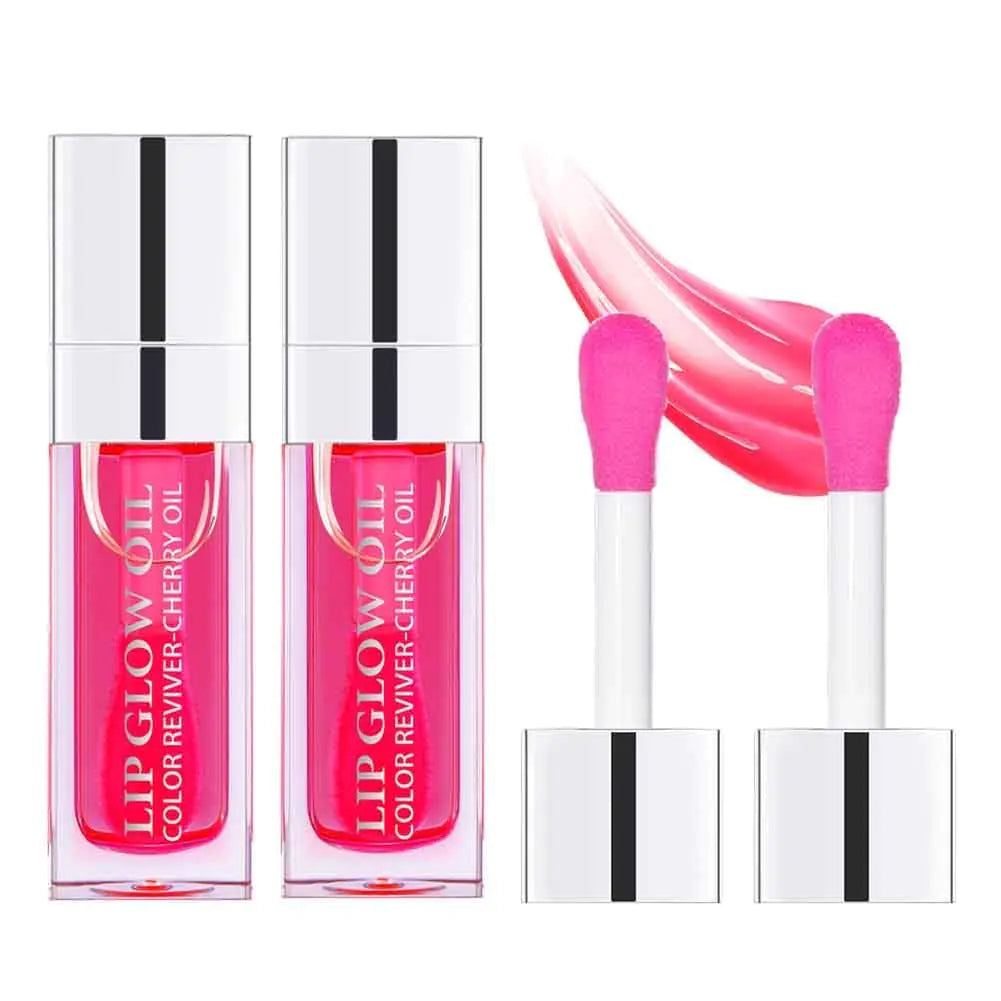 Hydrating Lip Glow Oil, Plumping Lip Gloss, Moisturizing Lip Oil Gloss, Transparent Moisturizing Lip Balm, Natural Lip Plumper, Lip Plumper Gloss Make Lips Fuller and Moisturizing (2pcs Cherry) 2pcs Cherry