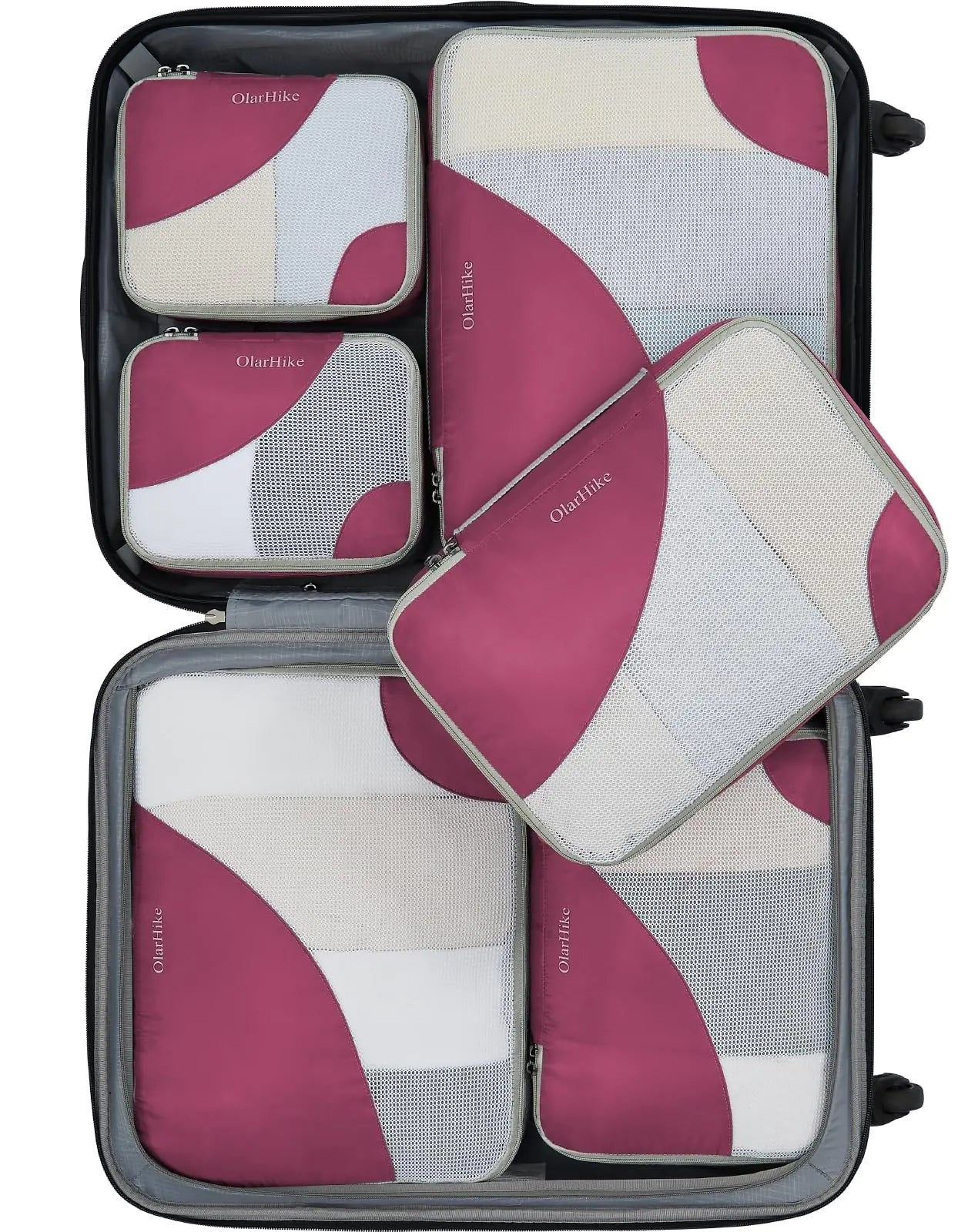 OlarHike 6 Set Packing Cubes for Travel, 3 Various Sizes(Large,Medium,Small), Luggage Organizer Bags for Travel Accessories Travel Essentials, Travel Cubes for Carry on Suitcases (Burgundy) 09-Burgundy