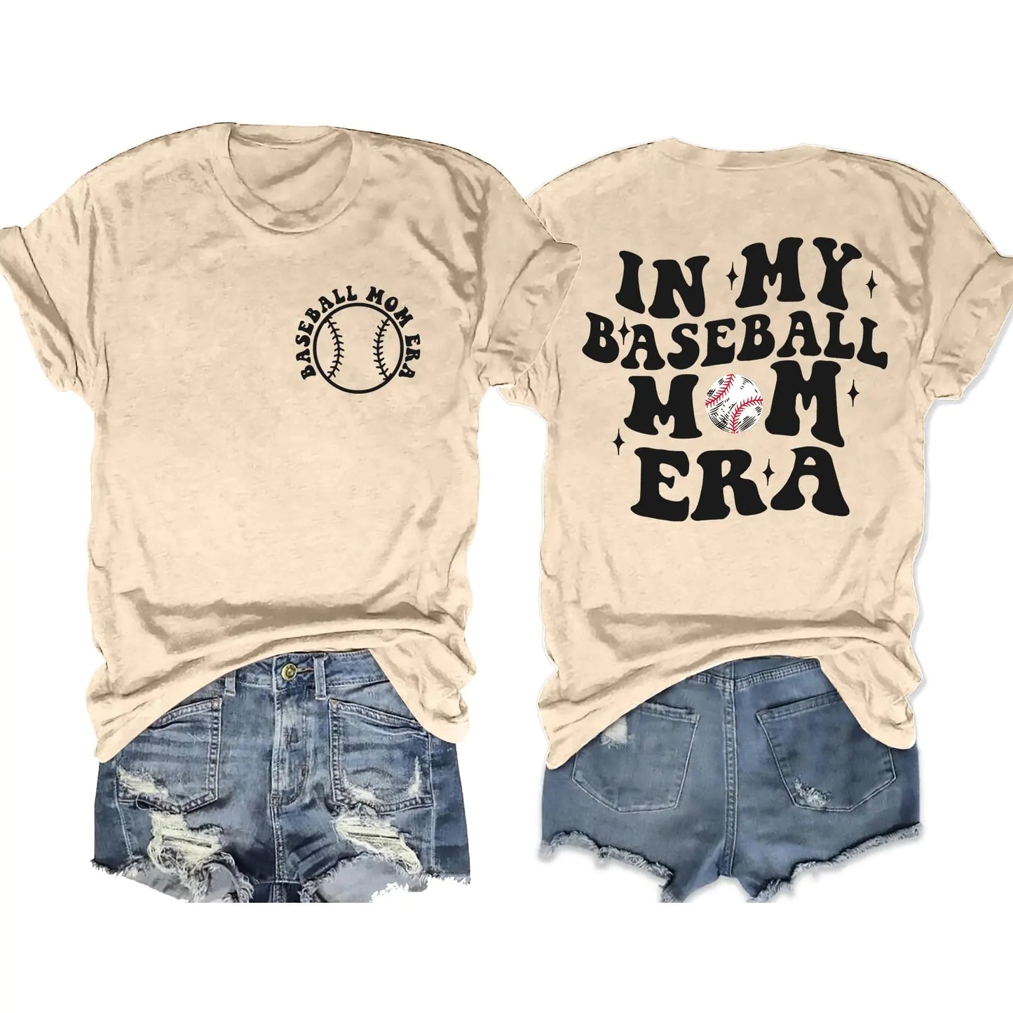 Baseball Mom Shirts Women in My Baseball Mom Era T Shirt Funny Baseball Graphic Tees Baseball Mama Tops