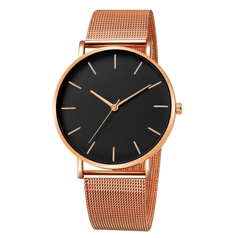 Men's Simple Metal Hour Quartz Watch: Stainless Steel Mesh Band