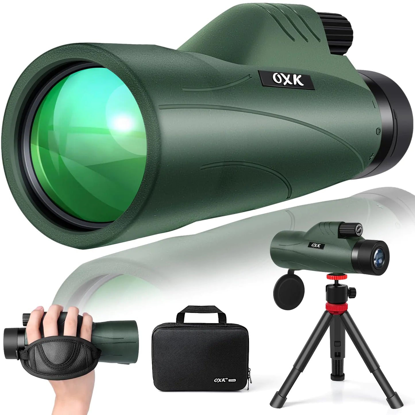 12x56 High Power Monocular Telescope with Tripod Bag Lightweight Monoculars for Adults with BAK4 Prism & FMC Lens Suitable for Bird Watching Camping - Green 【No Adapter】