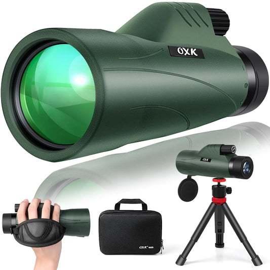 12x56 High Power Monocular Telescope with Tripod Bag Lightweight Monoculars for Adults with BAK4 Prism & FMC Lens Suitable for Bird Watching Camping - Green 【No Adapter】