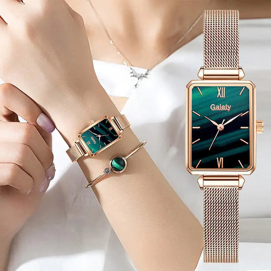 Rectangular Wristwatch and Classic Bracelet