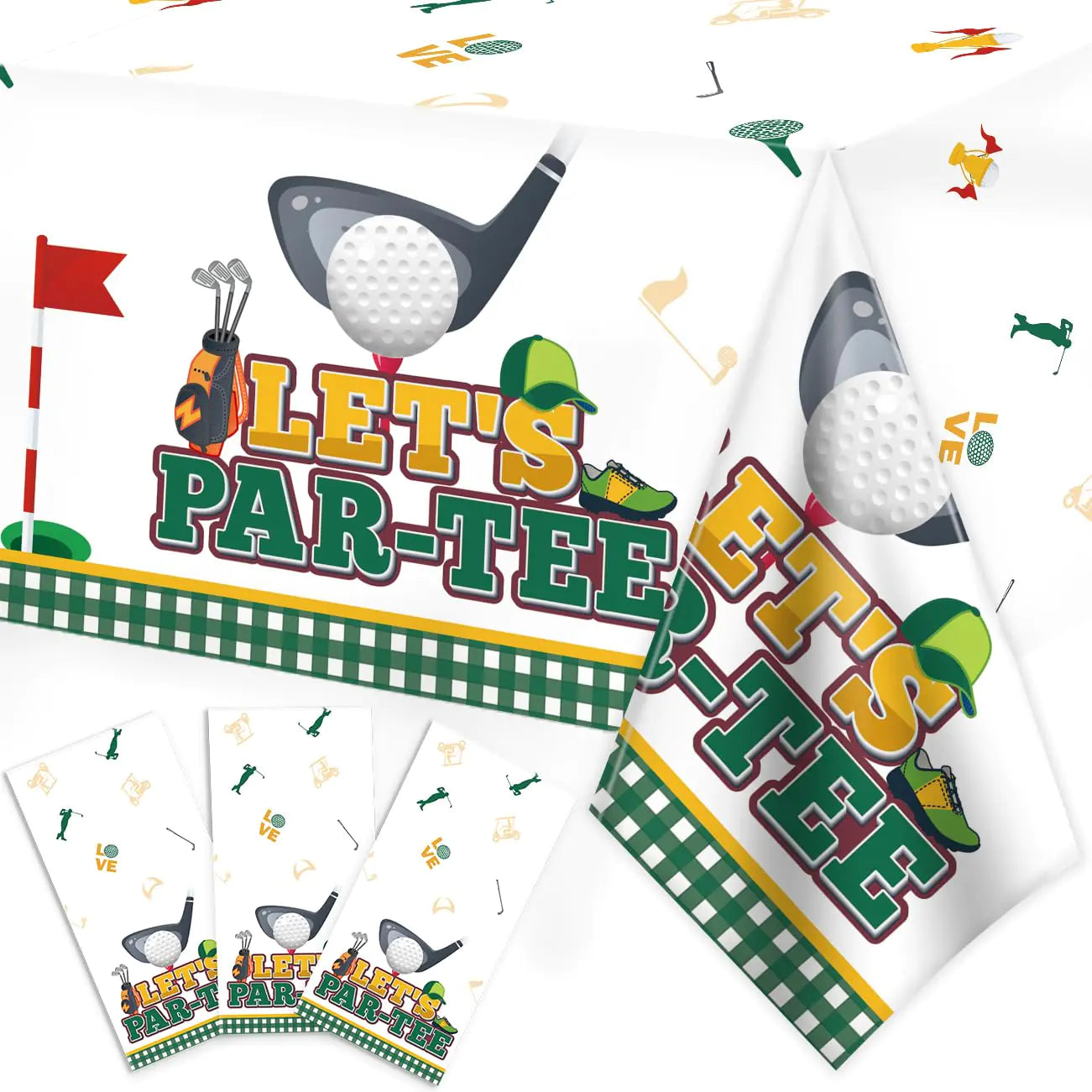 Golf Party Decorations 3PCS Lets Par-Tee Golf Tablecloth Golf Party Supplies for Golf Birthday Party Decorations Disposable Plastic Golf Tablecloth for Golf Sports Themed Party 54 x 108 Inch