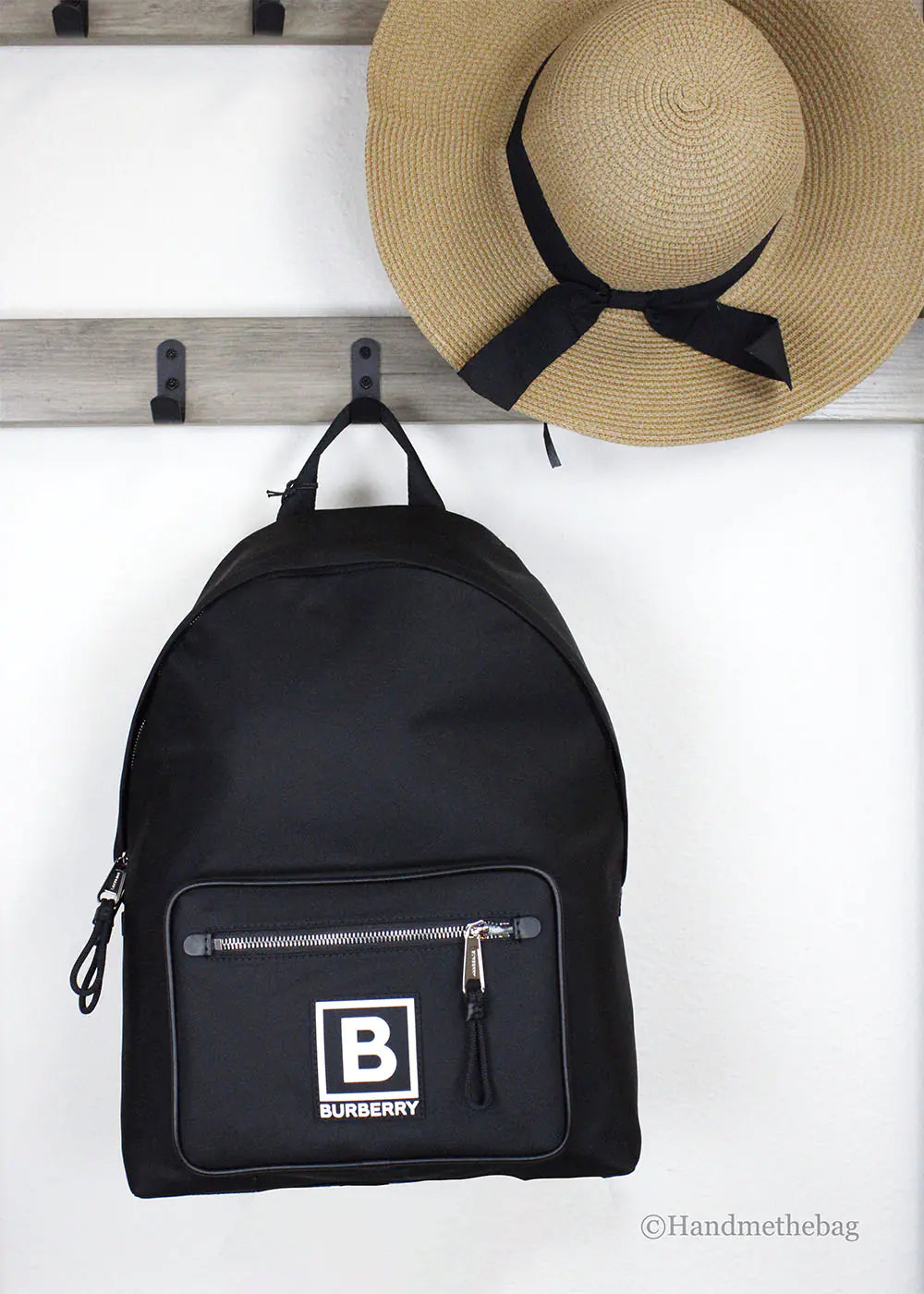 Burberry Abbeydale Stamp Branded Black Nylon Backpack