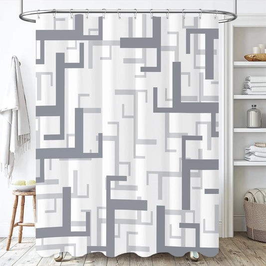 BTTN Extra Long Fabric Shower Curtain 72x84 Inches Long Geometric Cloth Shower Curtain Set with 12 Plastic Hooks Tall Modern Neutral Luxury Thick Polyester Shower Curtains for Bathroom - Grey/Gray