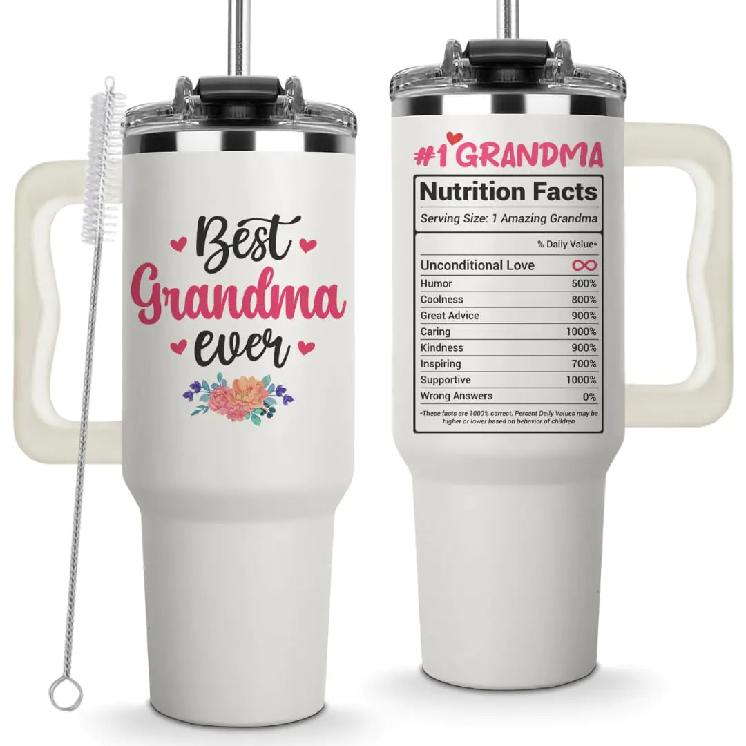Valentine Gifts for Grandma - Best Grandma Ever Tumbler 40Oz Grandmother Cup Gifts Ideas for Grammy Nana Gigi Mimi Mamaw - Grandmother Birthday Gifts Mothers Day - Christmas Gifts for Grandmas