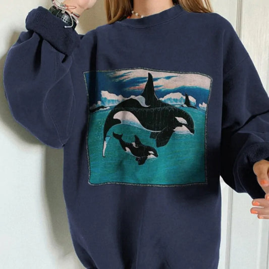 HipHop Ocean Whale Printed Hoodies