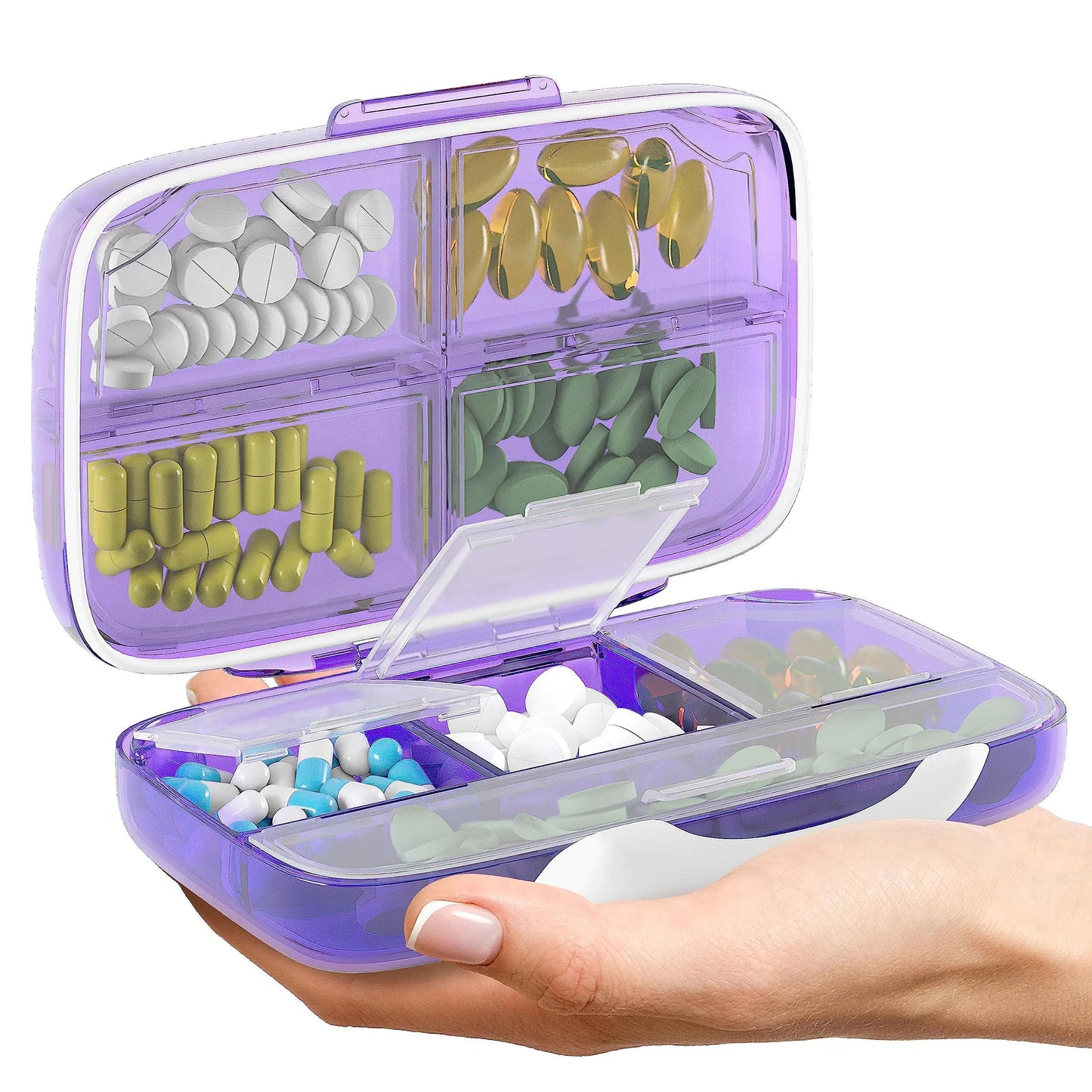 Pill Organizer Airtight Purple Pill Box Large Pill Dispenser for Home and Travel