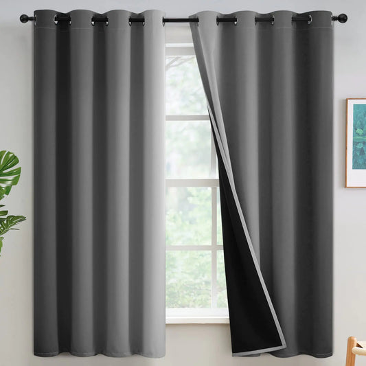 Yakamok Grey 100% Blackout Curtains for Bedroom，Ombre Room Darkening Curtains for Living Room Grommet Window Curtains 63 inches LongThermal Insulated Gradient Curtains & Drapes2 Panels52x63 inch