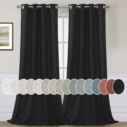 H.VERSAILTEX Living Room Linen Curtains Home Decorative Nickel Grommet Curtains Privacy Added Energy Saving Light Filtering Window Treatments Panels for Bedroom Heather Black 2 Panels 52 x 84 Inch