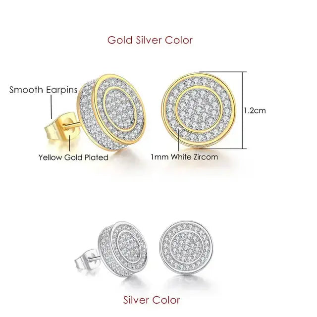 Rock Hip Hop Iced Out Stud Earring for Men Male Inlaid AAA+CZ Zircon Gold Color Piercing Ear Accessories Hiphop Trend Jewelry