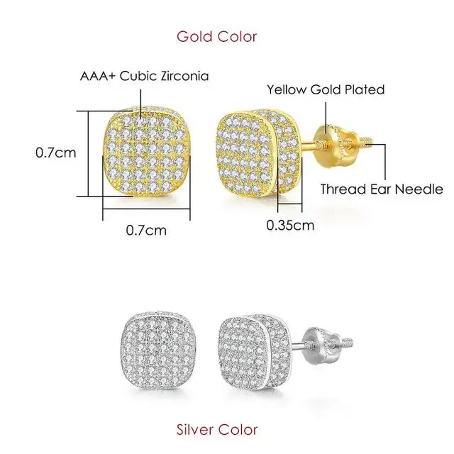 Rock Hip Hop Iced Out Stud Earring for Men Male Inlaid AAA+CZ Zircon Gold Color Piercing Ear Accessories Hiphop Trend Jewelry