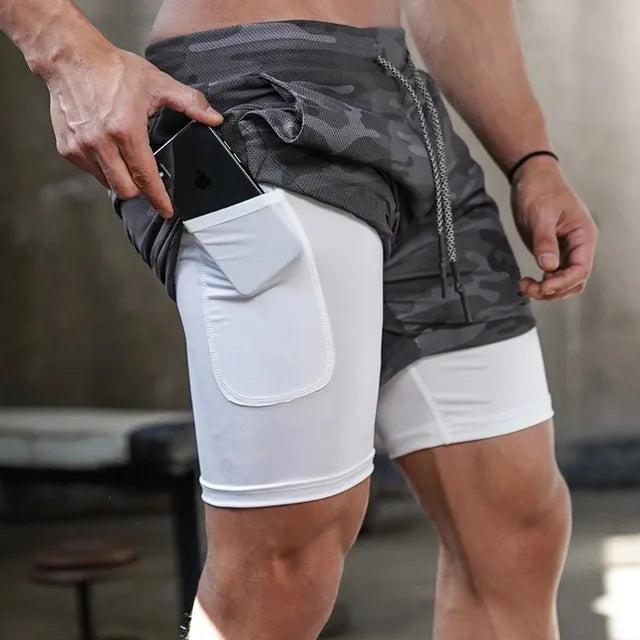 Camo Running Shorts Men Gym Sports Shorts 2 In 1 Quick Dry Workout Training Gym Fitness Jogging Short Pants Summer Men Shorts