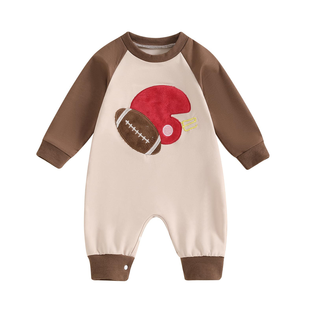 BULINGNA Newborn Infant Baby Boy Girl Football Jumpsuit Long Sleeve Onesie Romper Playsuit Fall One Piece Outfit (Apricot+Brown 3-6 Months)