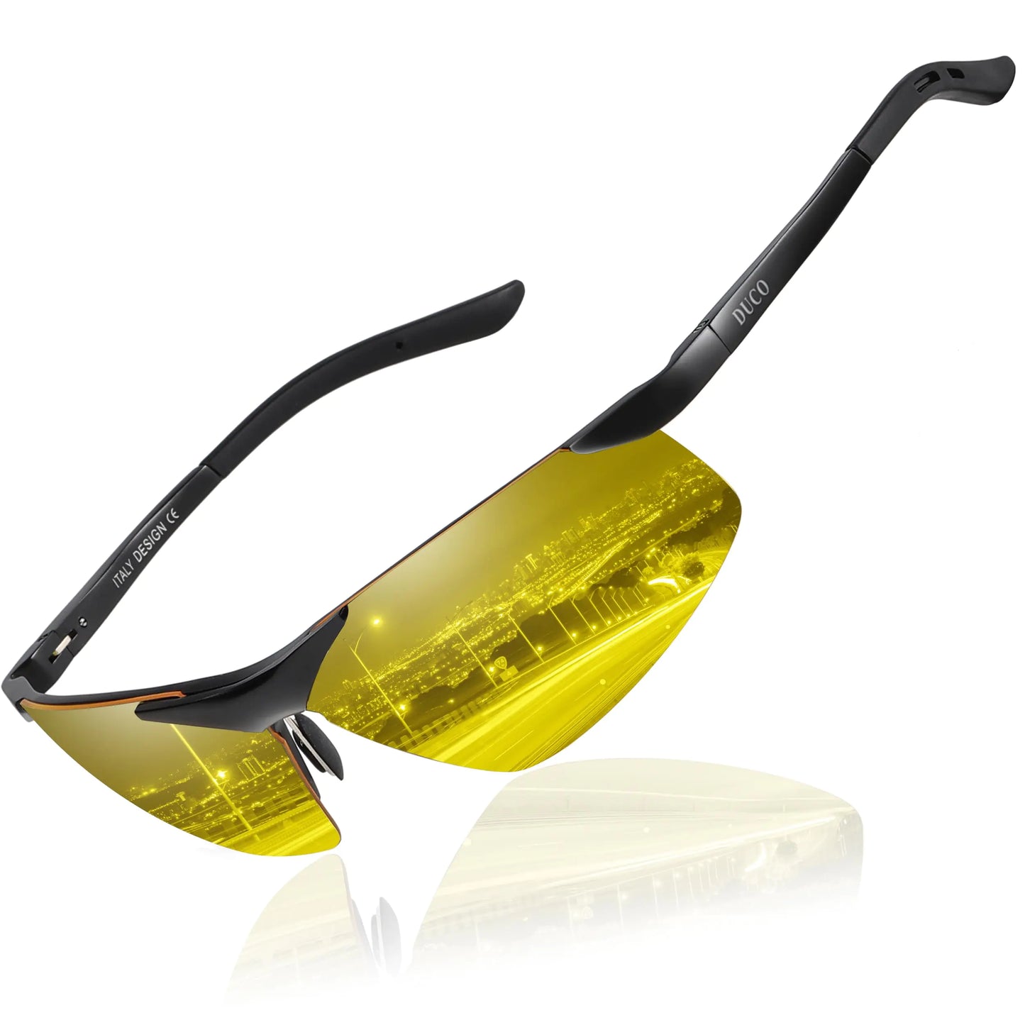 DUCO Night Vision Glasses for Men Anti Glare Polarized Yellow Lens Sunglasses Nighttime Running Fishing Driving Glasses 8125Y (Black Frame Night Vision Lens)