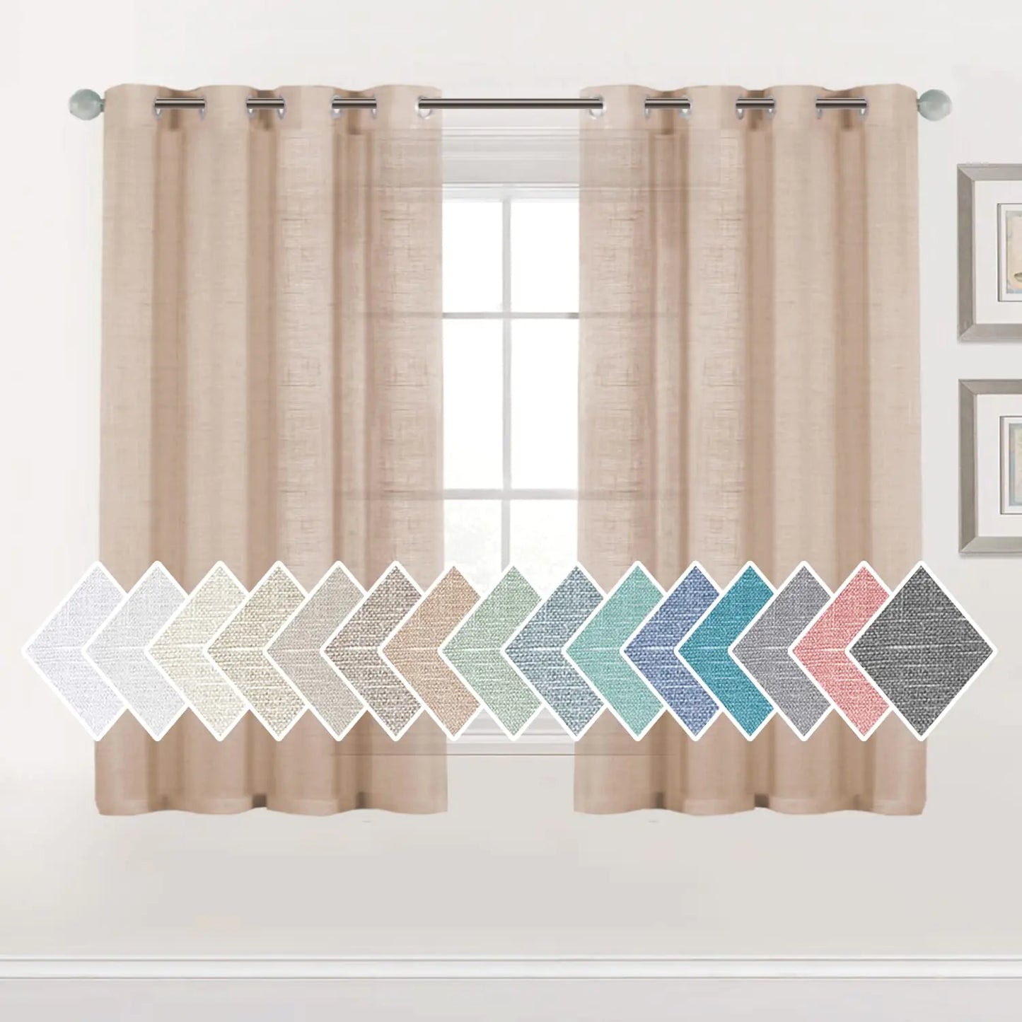 H.VERSAILTEX Light Filtering Linen Curtains Sheer Curtains 63 Inch Length Silver Grommet Top Window Linen Sheer Curtain Panels for Living Room/Bedroom Privacy Protection (2 Panels Solid Natural)