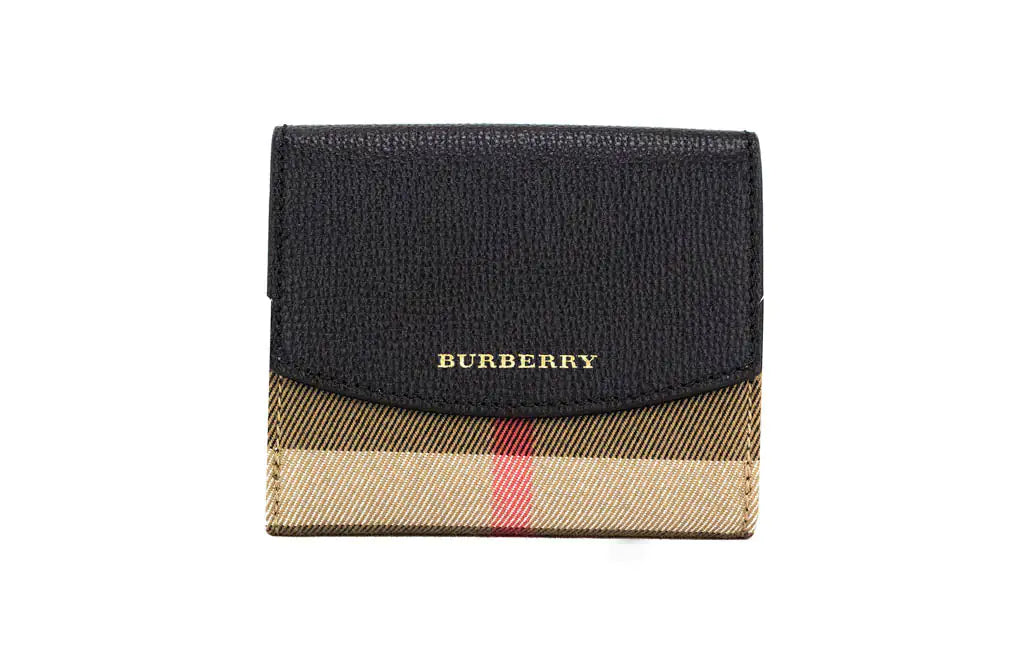 Burberry Luna Black Leather House Check Coin Pouch Wallet