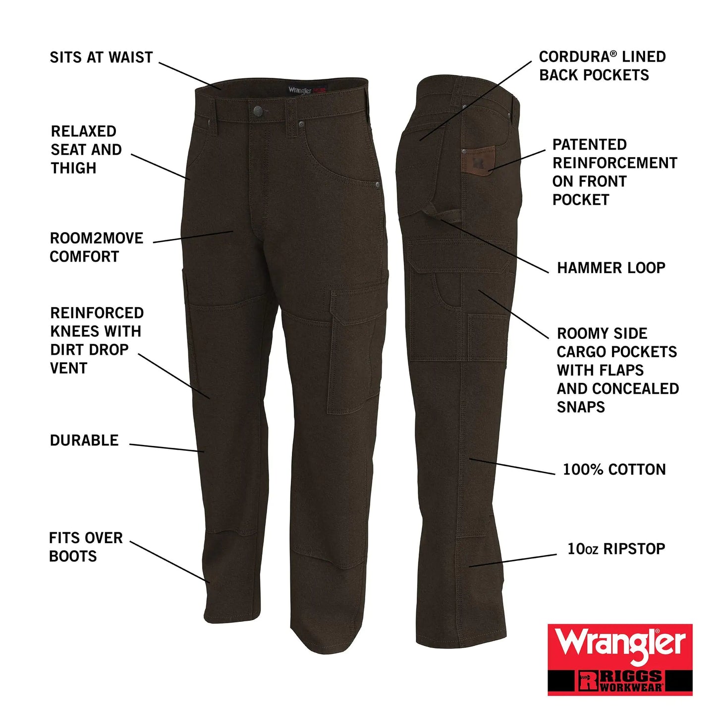 Wrangler Riggs Workwear Men's Ranger Work Utility Pants 50W x 32L Black