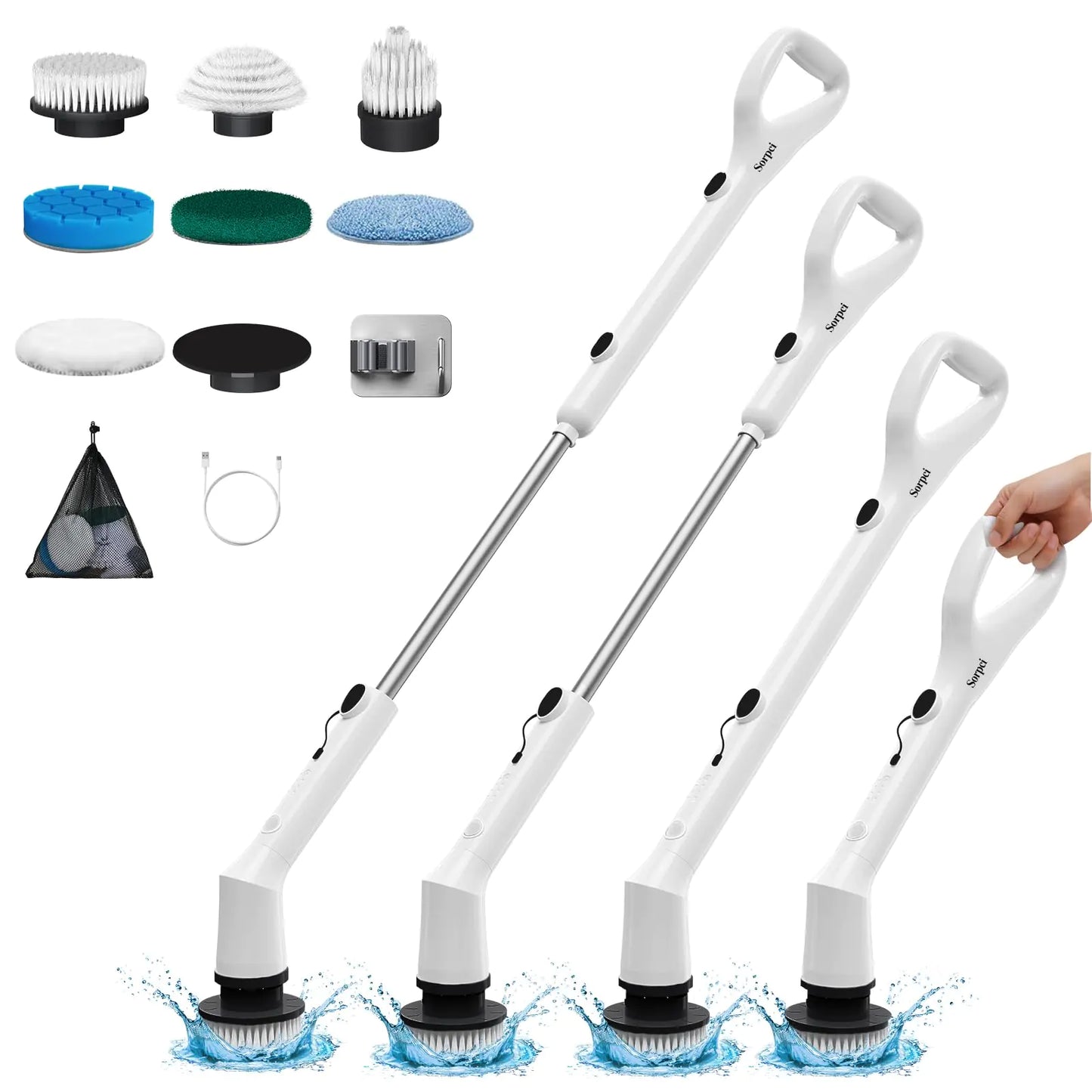 Sorpci Electric Spin Scrubber2024 New Cordless Cleaning BrushShower Cleaning Brush with 7 Replaceable Brush Heads Power Scrubber 3 Adjustable SpeedsDetachable Long Handle & IPX7 Waterproof