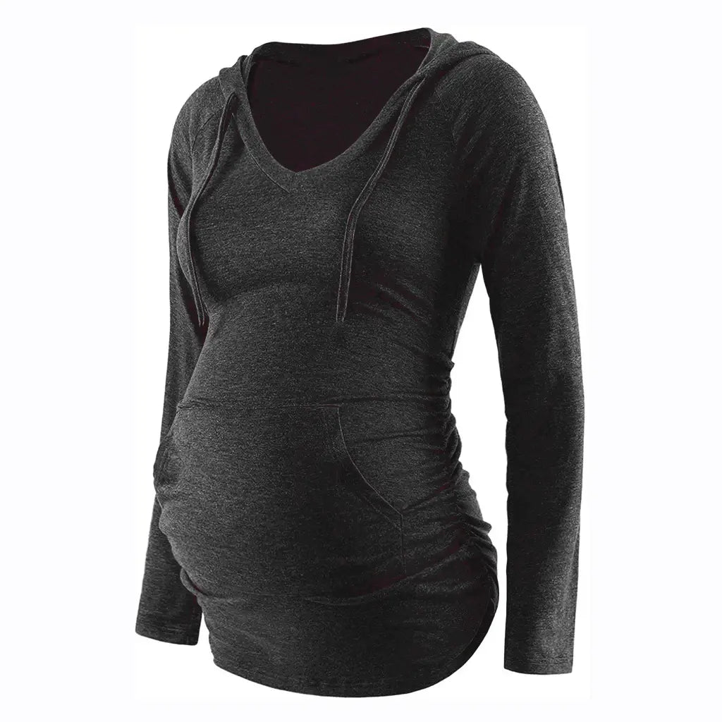 Women Maternity Hoodies Striped V-Neck