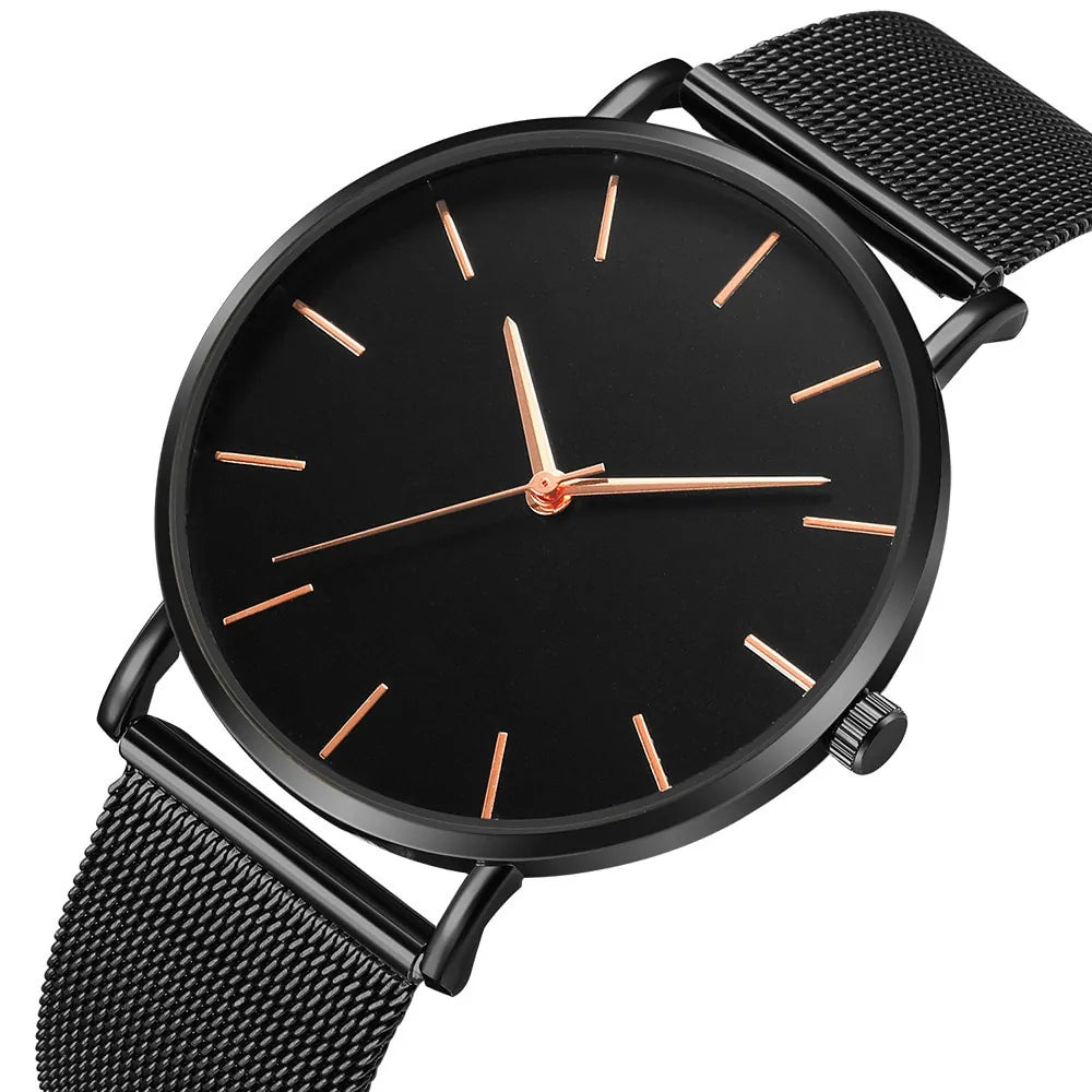 Men's Simple Metal Hour Quartz Watch: Stainless Steel Mesh Band