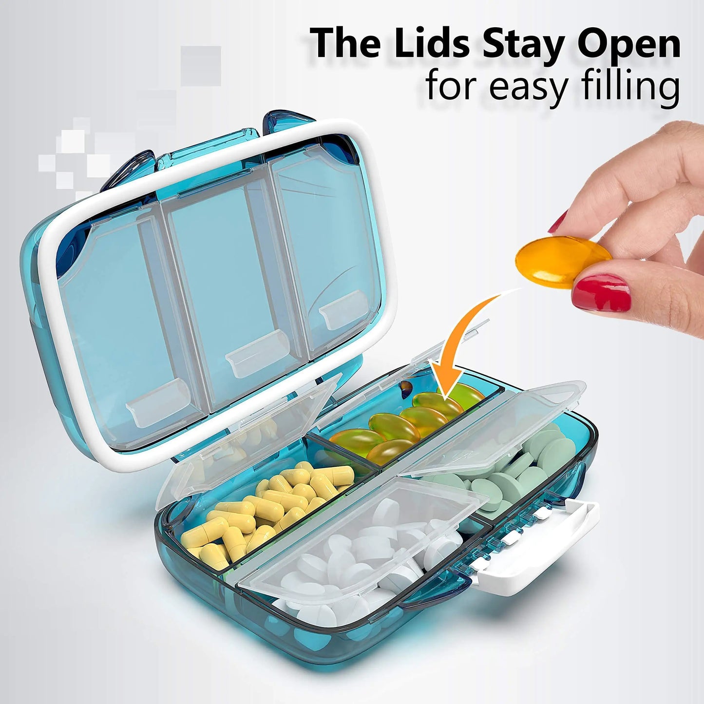 Travel Pill Organizer Moisture Proof Pill Box Daily Medicine 7 Compartments