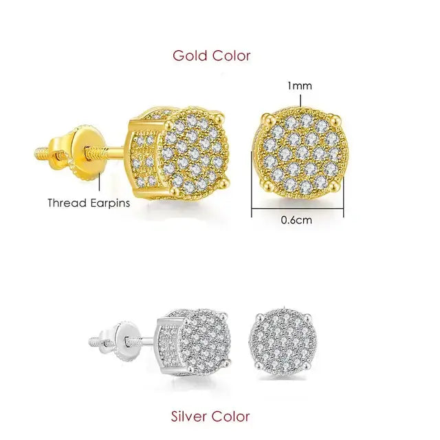 Rock Hip Hop Iced Out Stud Earring for Men Male Inlaid AAA+CZ Zircon Gold Color Piercing Ear Accessories Hiphop Trend Jewelry