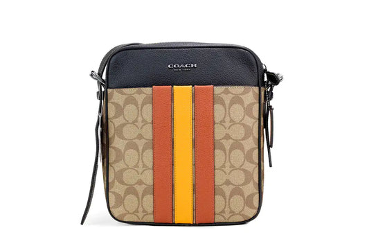 Coach Hudson 21 Khaki Terracotta Signature Varsity Stripe Crossbody