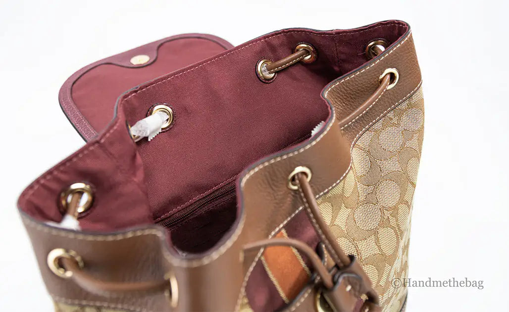 Coach Dempsey Khaki Saddle Signature Jacquard Canvas Patch Backpack