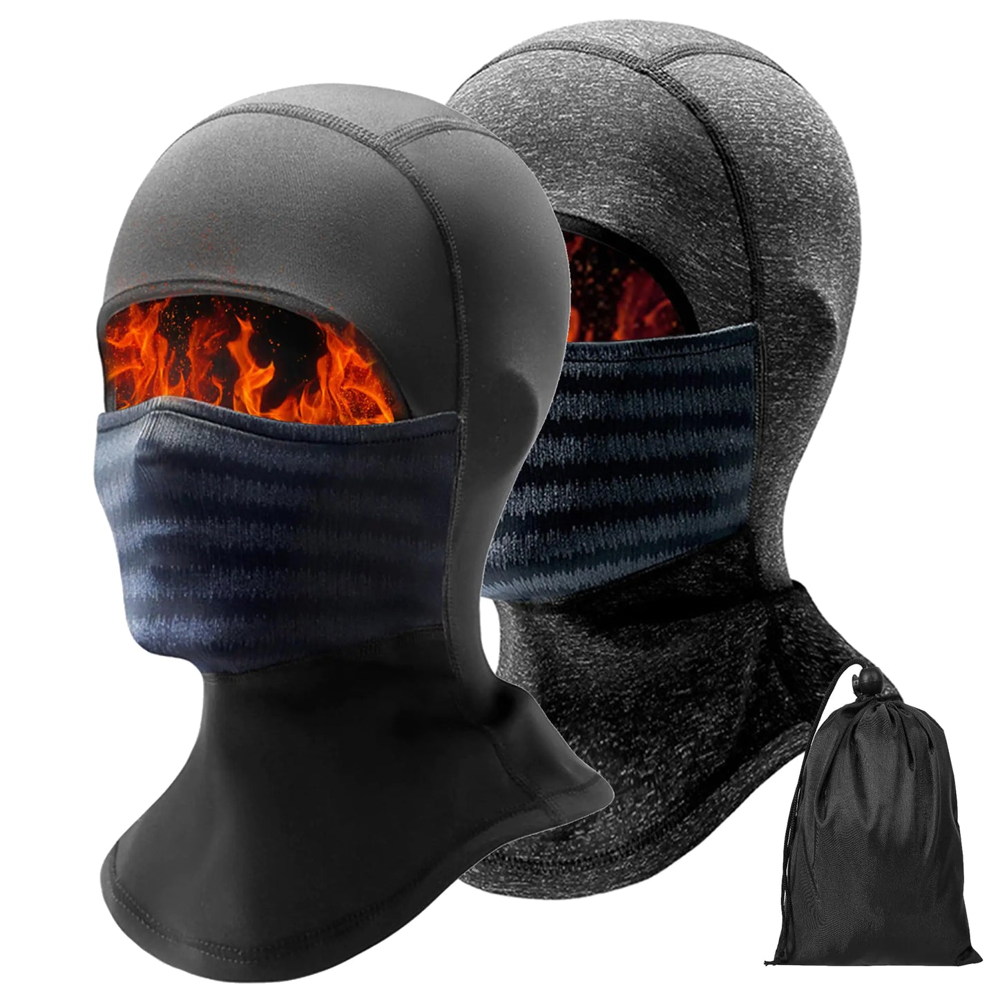 2 Pack Ski Mask for Men Women Winter Balaclava Warm Fleece Cold Weather Construction Gear Cycling Motorcycle Skiing Neck Gaiter Skimask Face Warmer Black & Gray