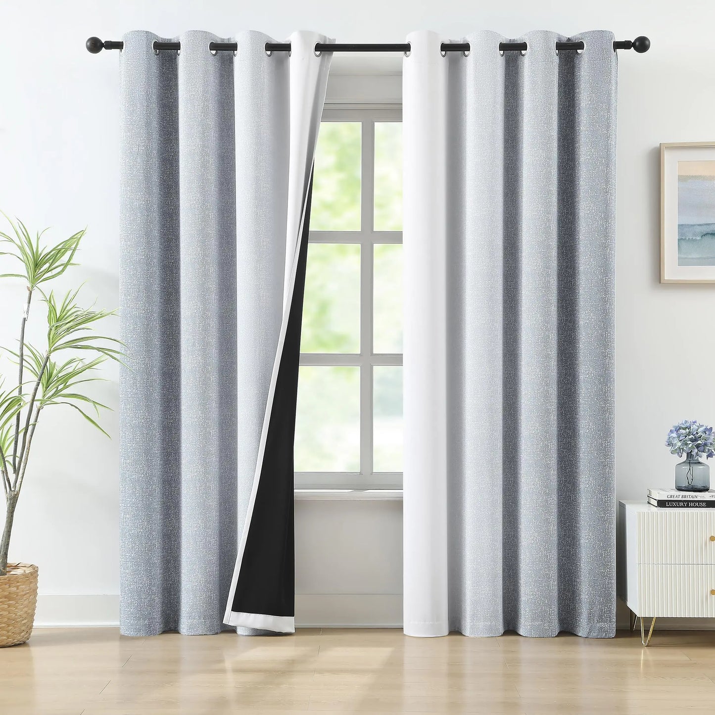 Grey Ombre Blackout Curtains 84 Inch Length Gradient Room Darkening Curtain Drapes for Living Room Bedroom Thermal Insulated Energy Saving Grommet 2 Window Panels Pure White to Grey 52" W