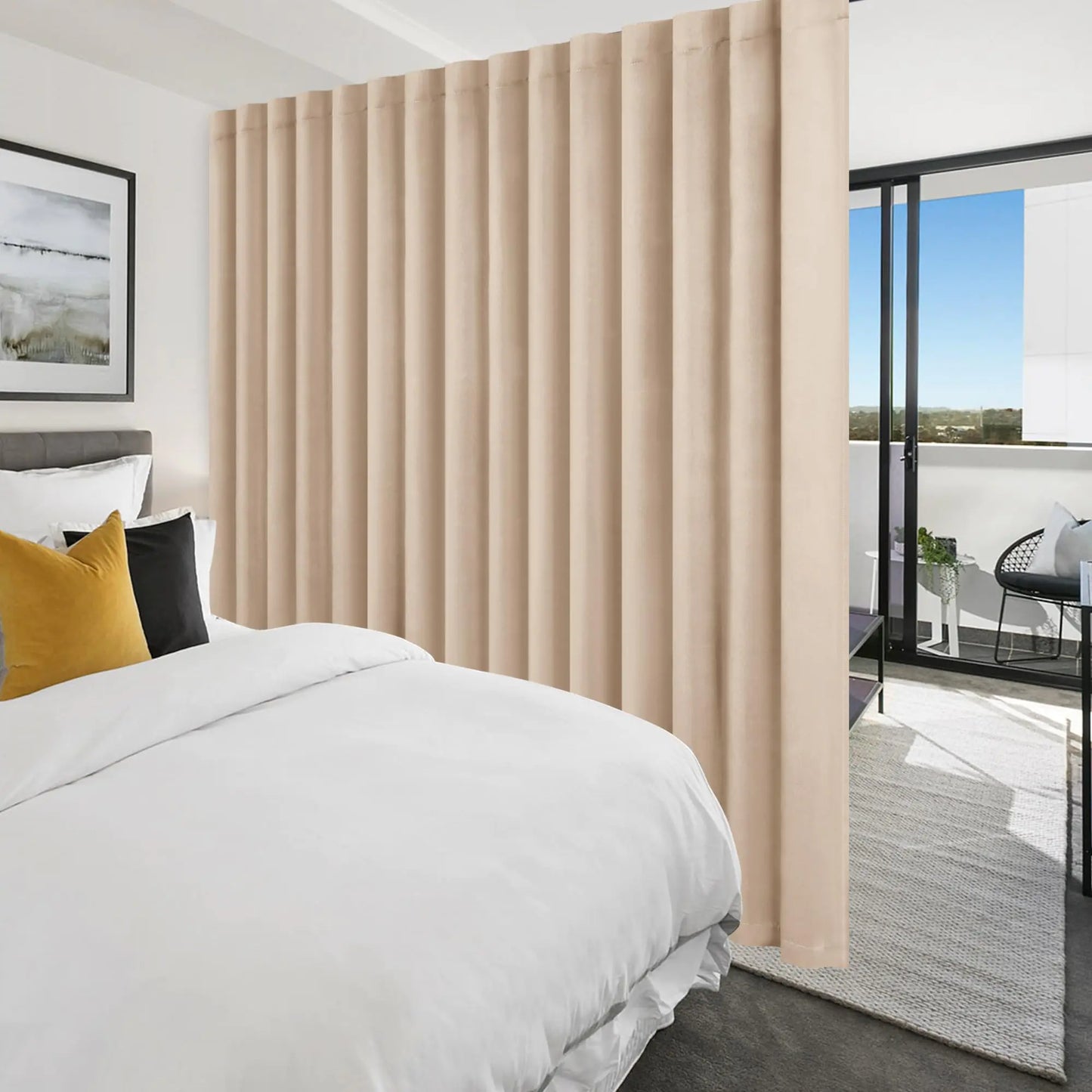 Hiasan Privacy Room Divider Patio Sliding Door Curtain Extra Wide Blackout Thermal Insulated Curtains with Back Tab & Rod Pocket for Bedroom Partition Living Room (120 x 108 Inches Beige)