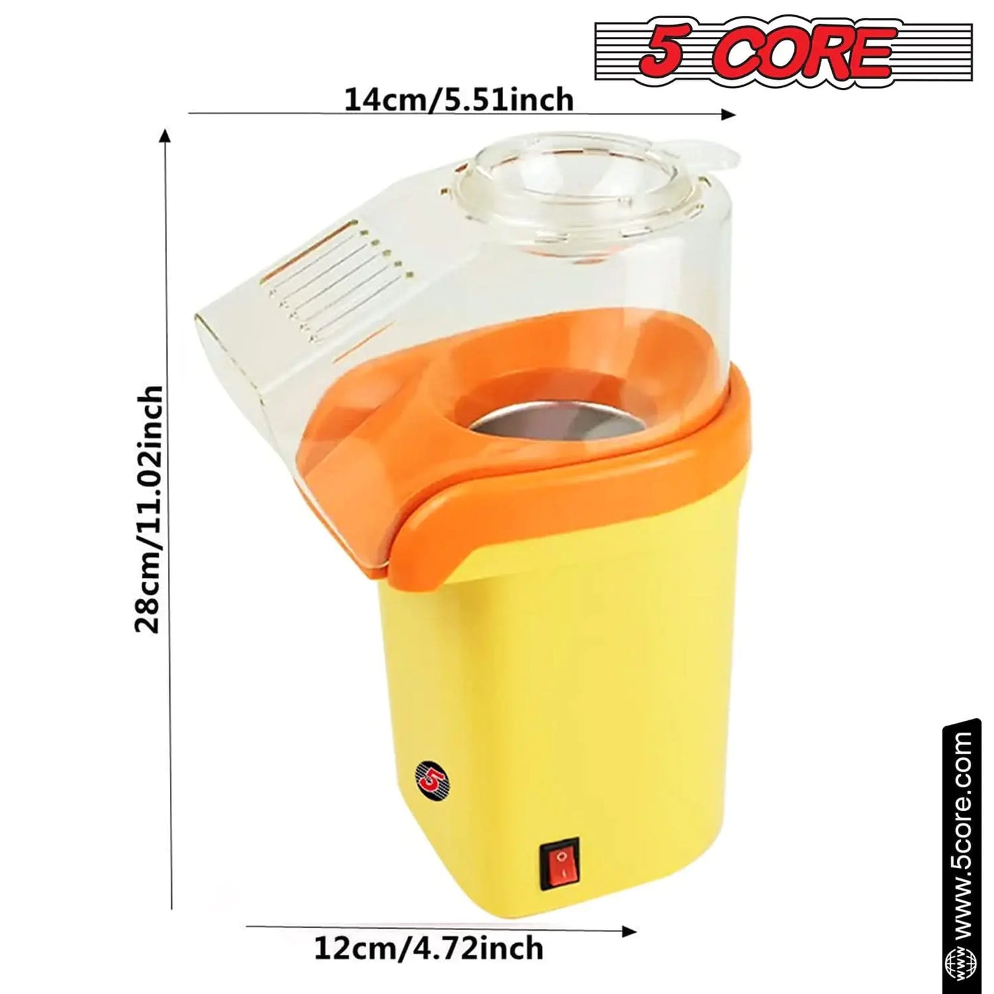 5Core Popcorn Machine 16 Cup Hot Air Popper Mini Portable Electric Pop Corn Maker YELLOW