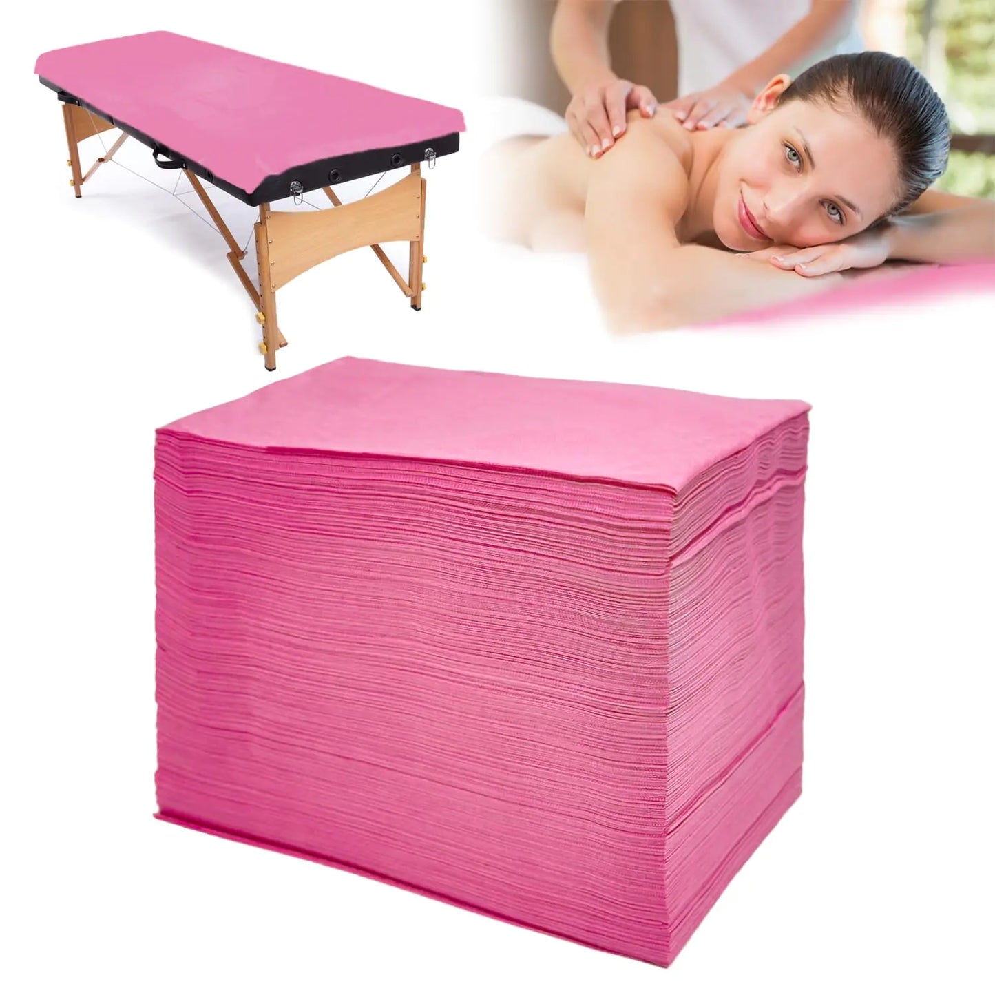 100Pcs Disposable Massage Table Sheets 31" x 71" Non-Woven Fabric Disposable Bed Sheets SPA Bed Cover Breathable Oil-Waterproof Sheets for Travel Spa Tatto Hotel Salon (Pink)
