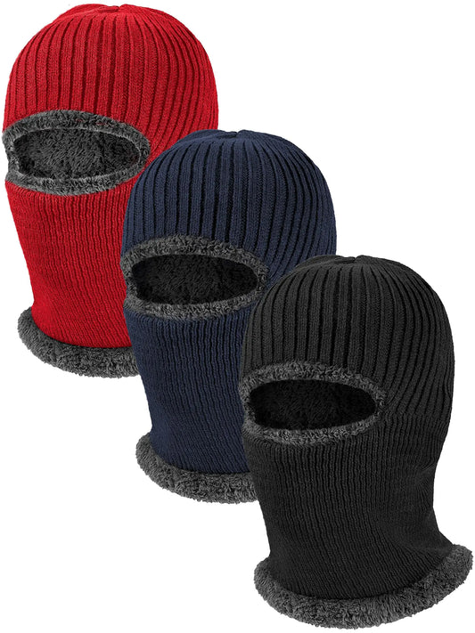 3 Pcs Winter Ski Face Masks Warm Knitted Balaclava Face Cover for Men Women(MediumBlack Wine Red Blue)