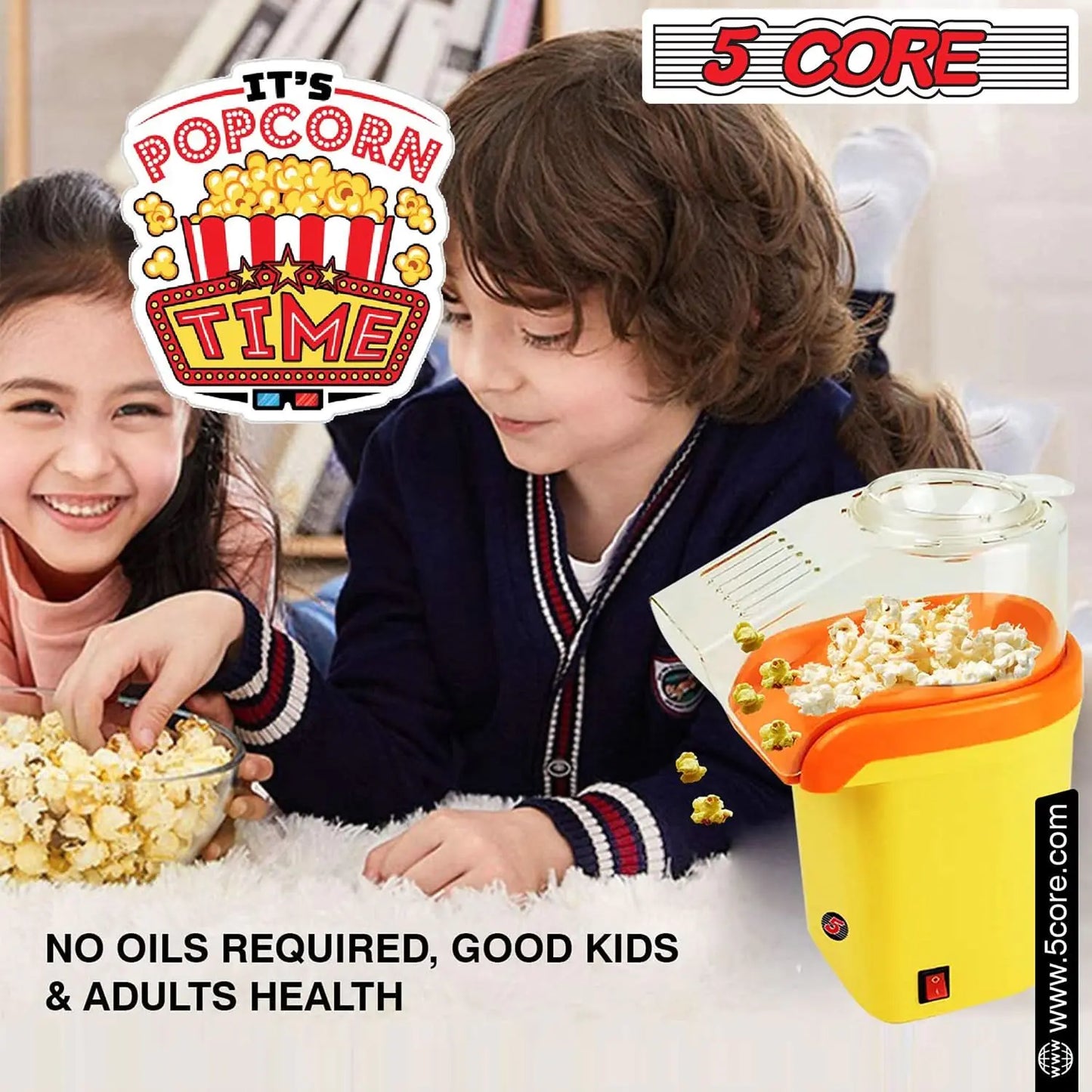 5Core Popcorn Machine 16 Cup Hot Air Popper Mini Portable Electric Pop Corn Maker YELLOW